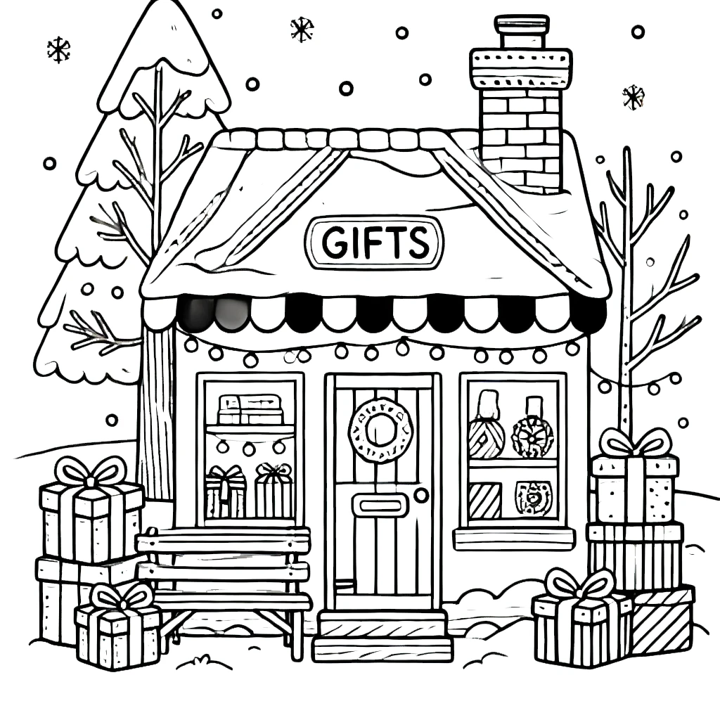 image pour coloriage Village de Noël enfant