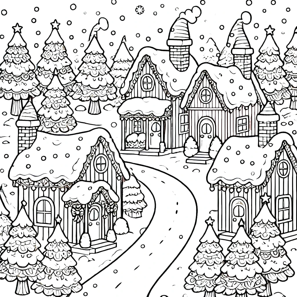 coloriage Village de Noël a imprimer gratuitement