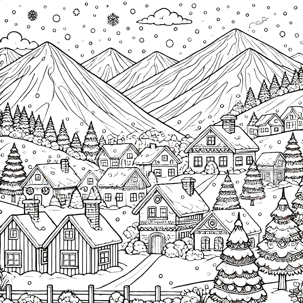 coloriage Village de Noël gratuit a imprimer