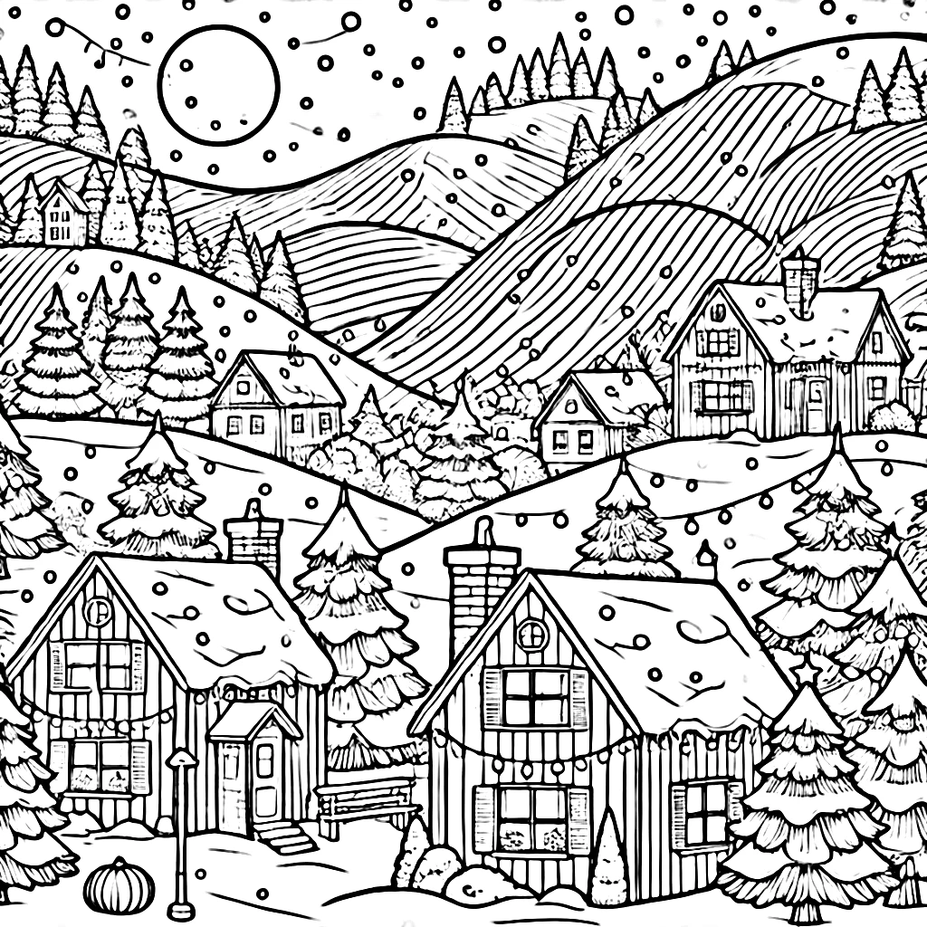 coloriage Village de Noël a imprimer pour enfant de 4 ans