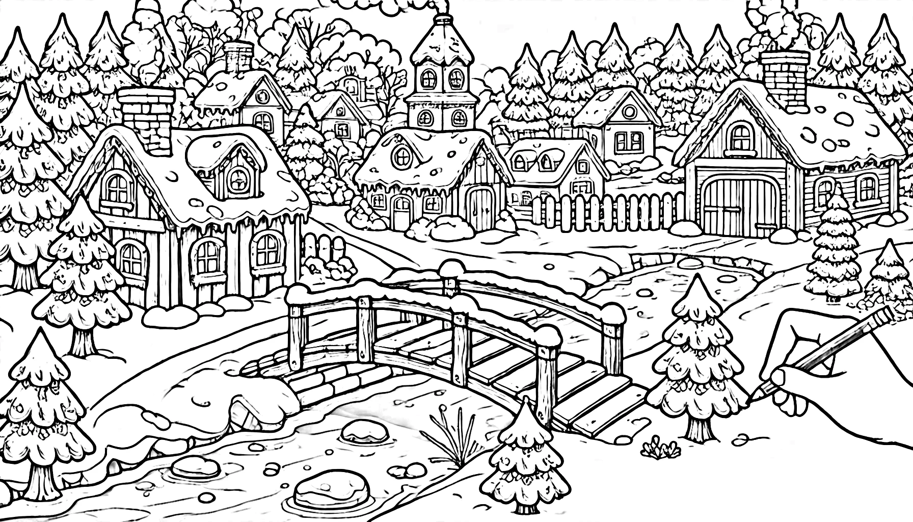 coloriage Village de Noël pour enfant de 10 ans