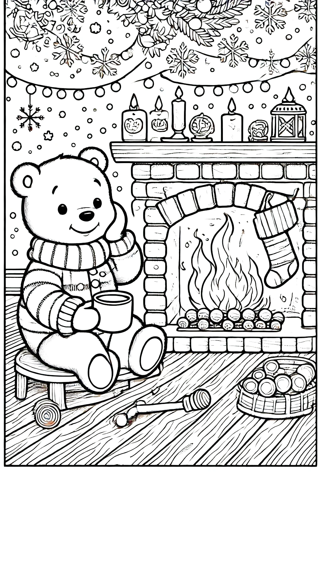 coloriage Winnie l’ourson Noël à imprimer pour enfant de 12 ans