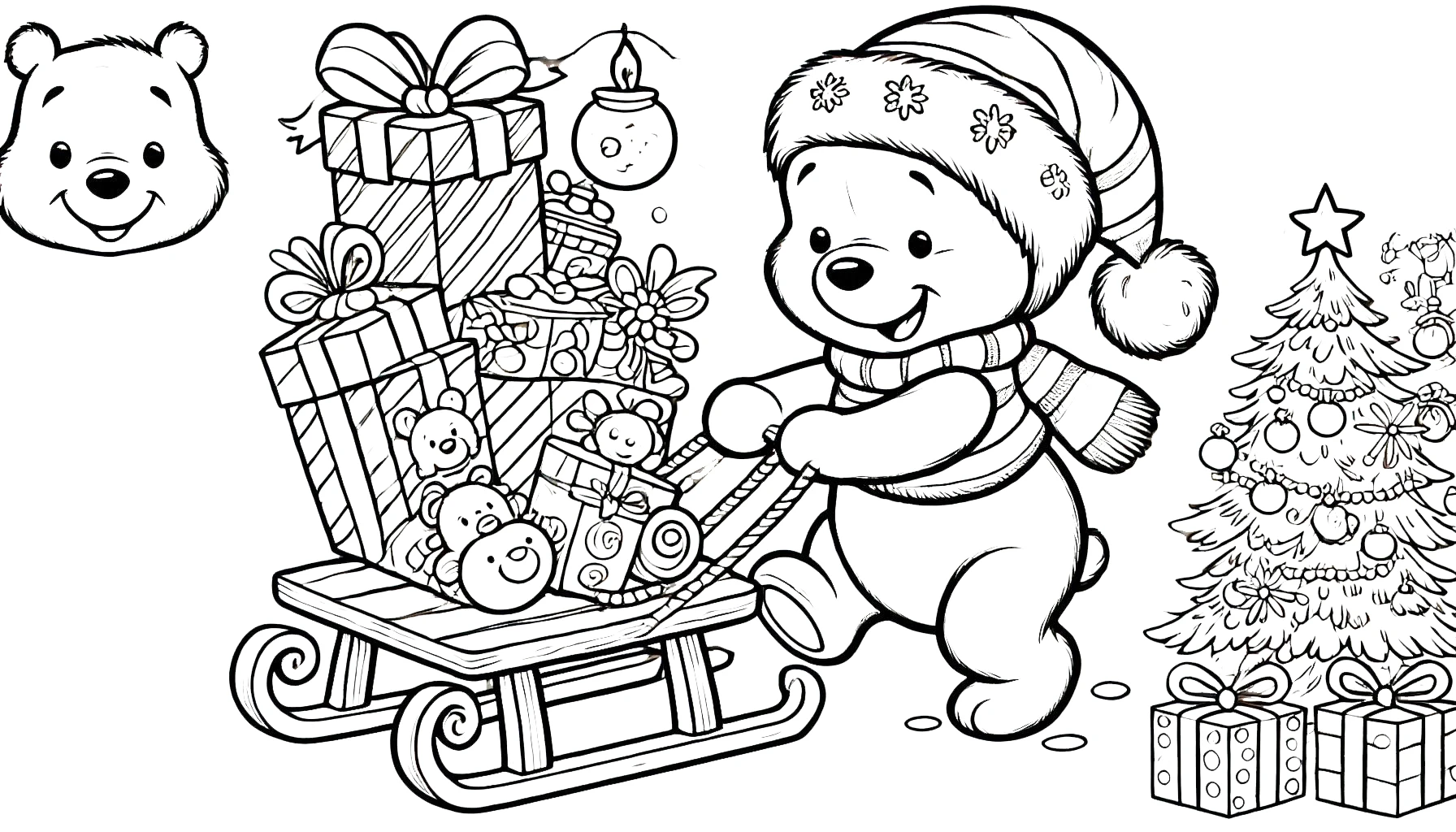 coloriage Winnie l’ourson Noël d'enfant a imprimer