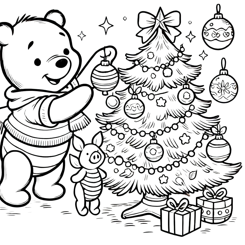 coloriage Winnie l’ourson Noël en ligne