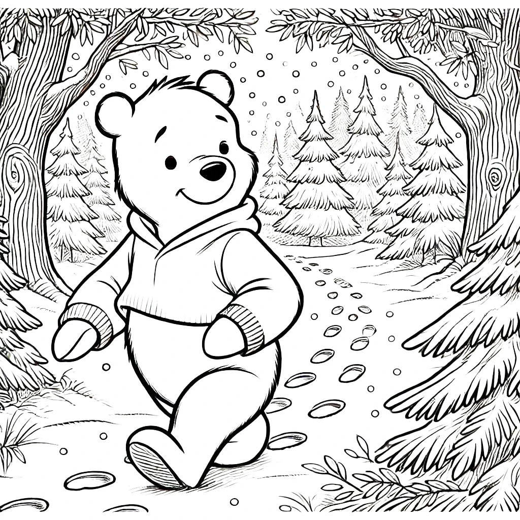 coloriage Winnie l’ourson Noël pour enfant de 6 ans