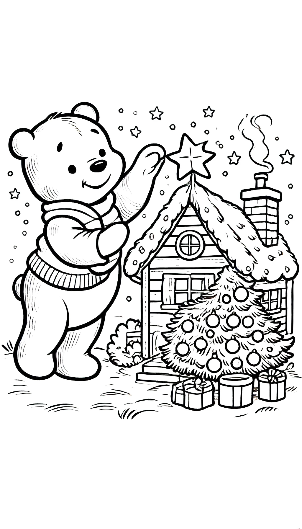 coloriage Winnie l’ourson Noël pour enfants à imprimer