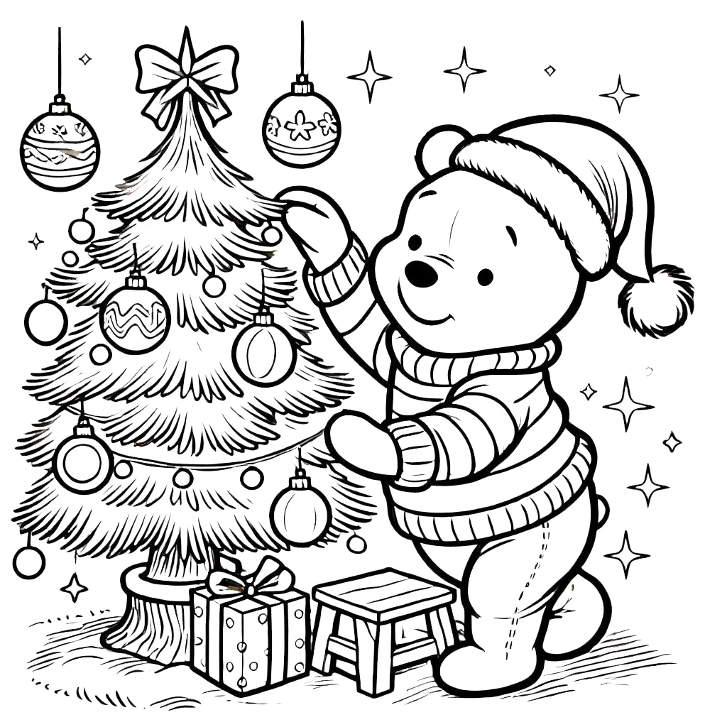 coloriage Winnie l’ourson Noël pour enfant gratuit