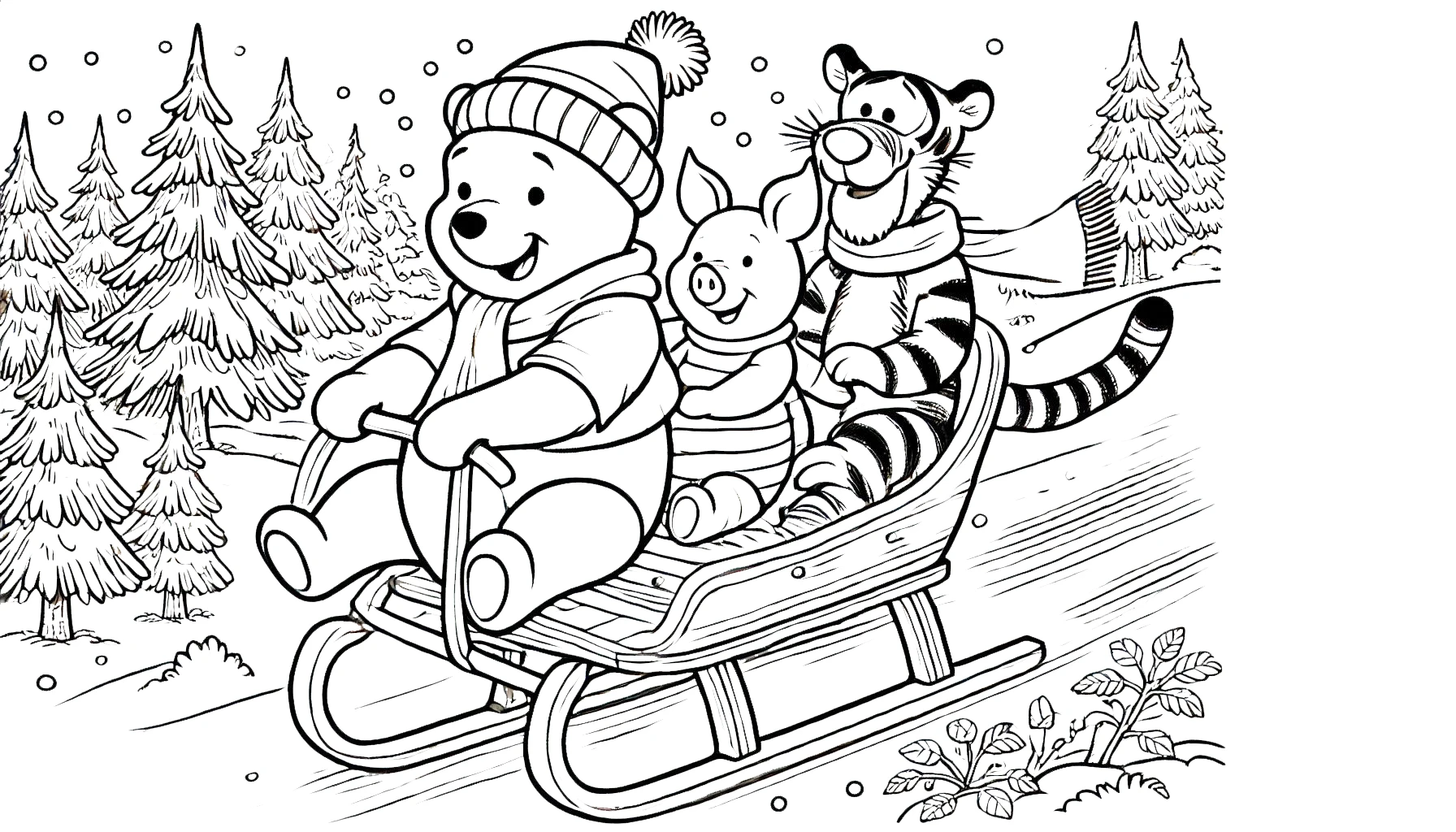 coloriage Winnie l’ourson Noël à imprimer pour enfant de 6 ans