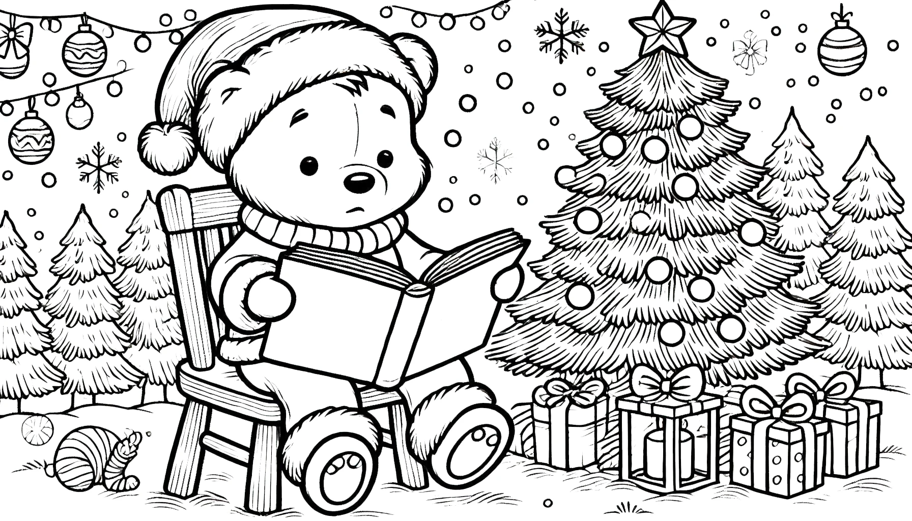 coloriage Winnie l’ourson Noël à imprimer a4