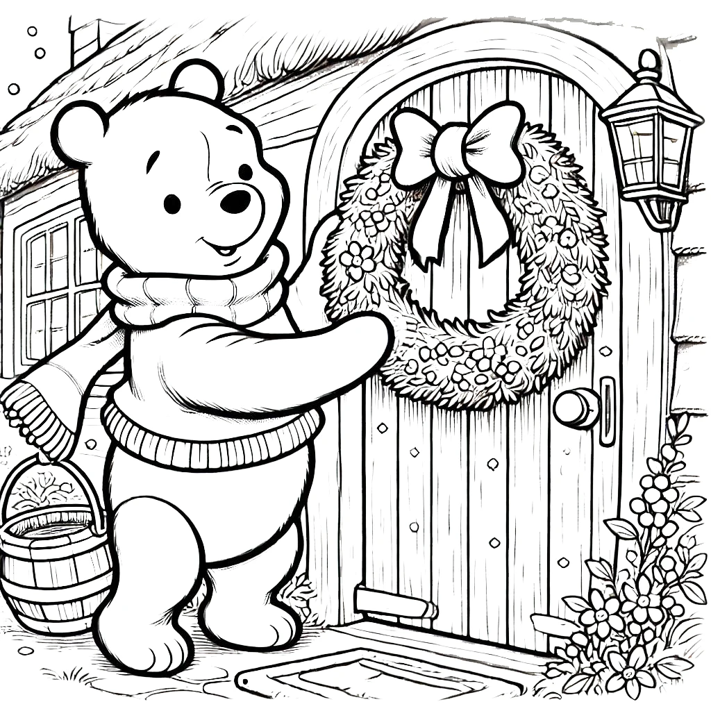 coloriage Winnie l’ourson Noël pour enfant de 6 ans 1