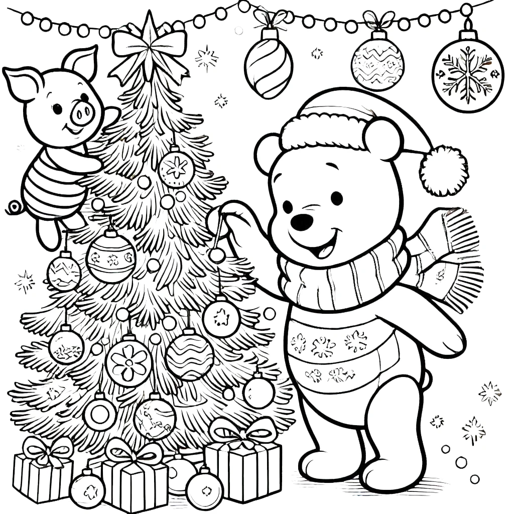 coloriage Winnie l’ourson Noël pour enfant de 5 ans