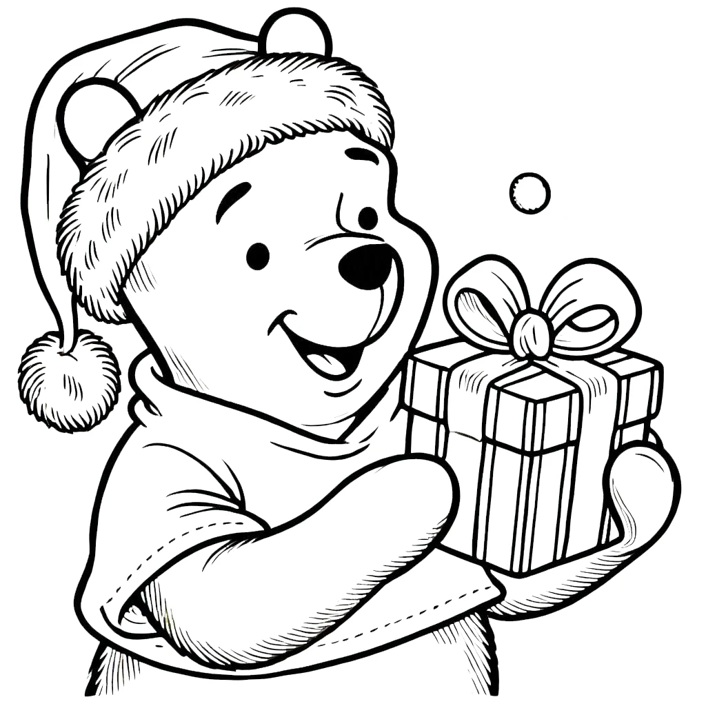 a imprimer coloriage Winnie l’ourson Noël gratuit