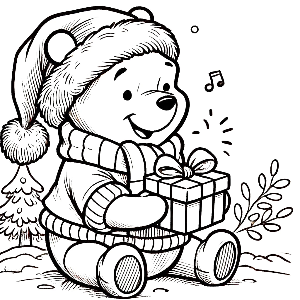 coloriage Winnie l’ourson Noël à imprimer pour enfant de 3 ans