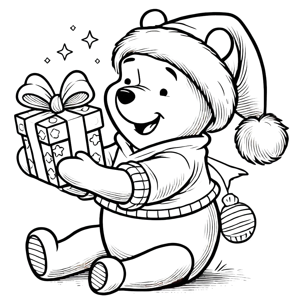 coloriage Winnie l’ourson Noël pour enfants à télécharger