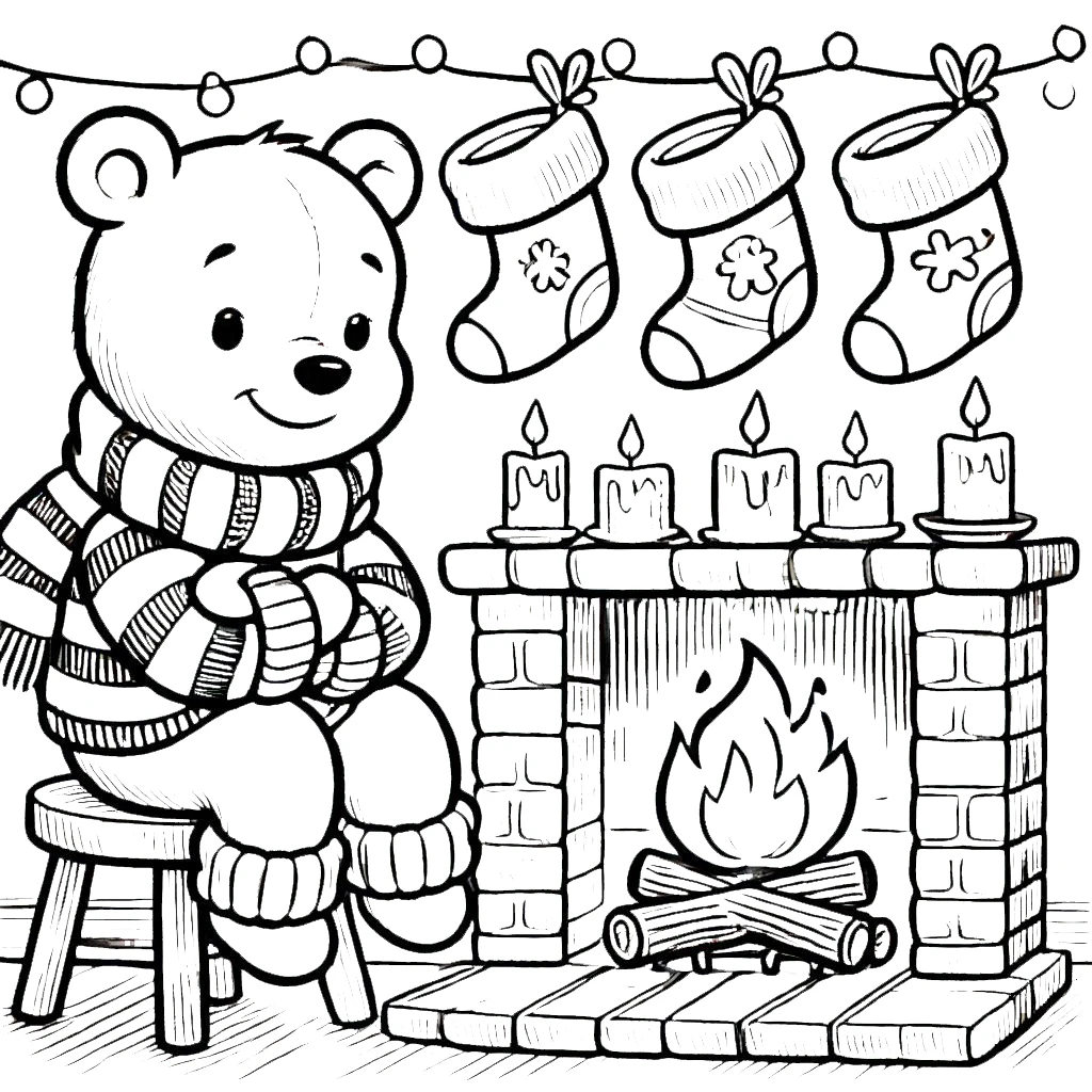 coloriage Winnie l’ourson Noël à imprimer pour enfant de 7 ans