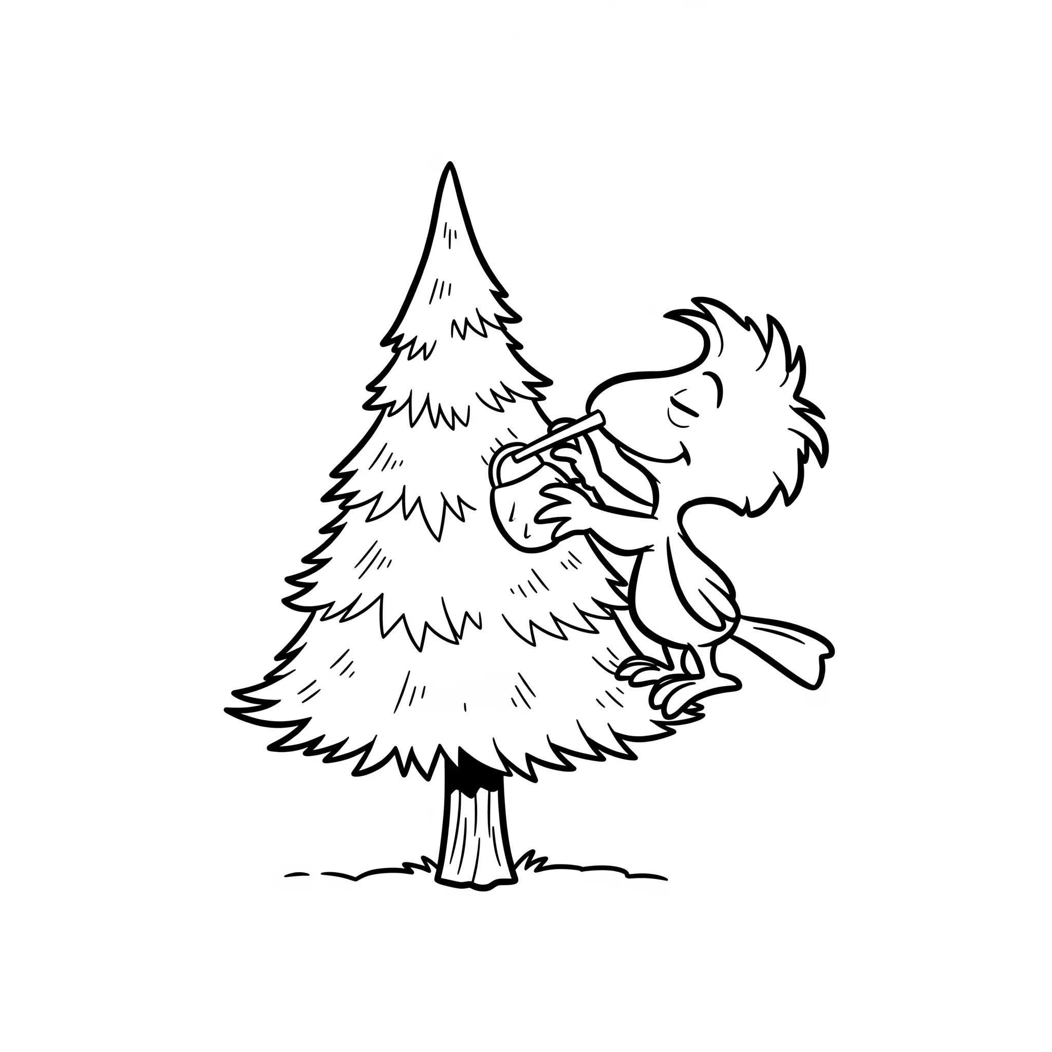 coloriage Woodstock décorant un mini sapin à imprimer gratuit