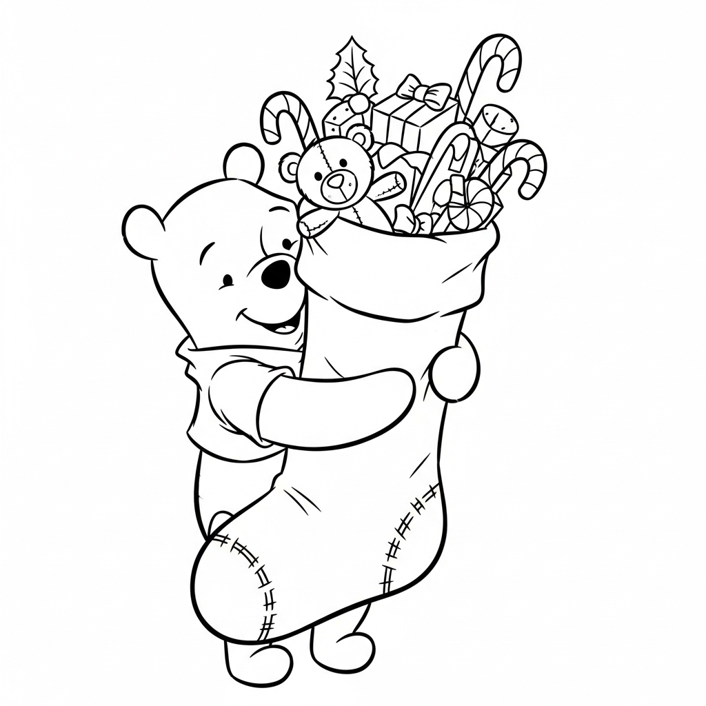 coloriage Winnie l’ourson Noël updated et decoupage 1
