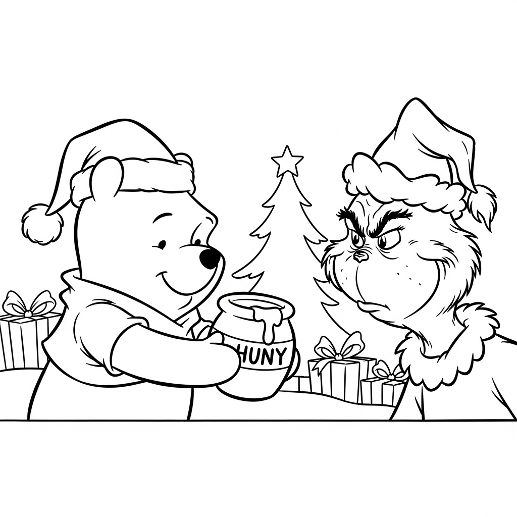 coloriage Winnie l’ourson Noël updated pour enfant à imprimer 1