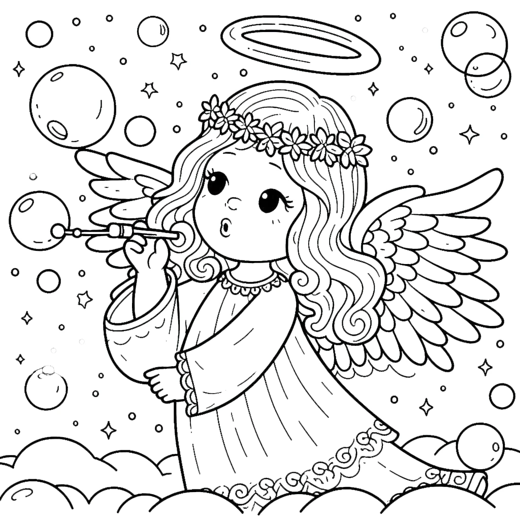 coloriage Ange à imprimer kawaii