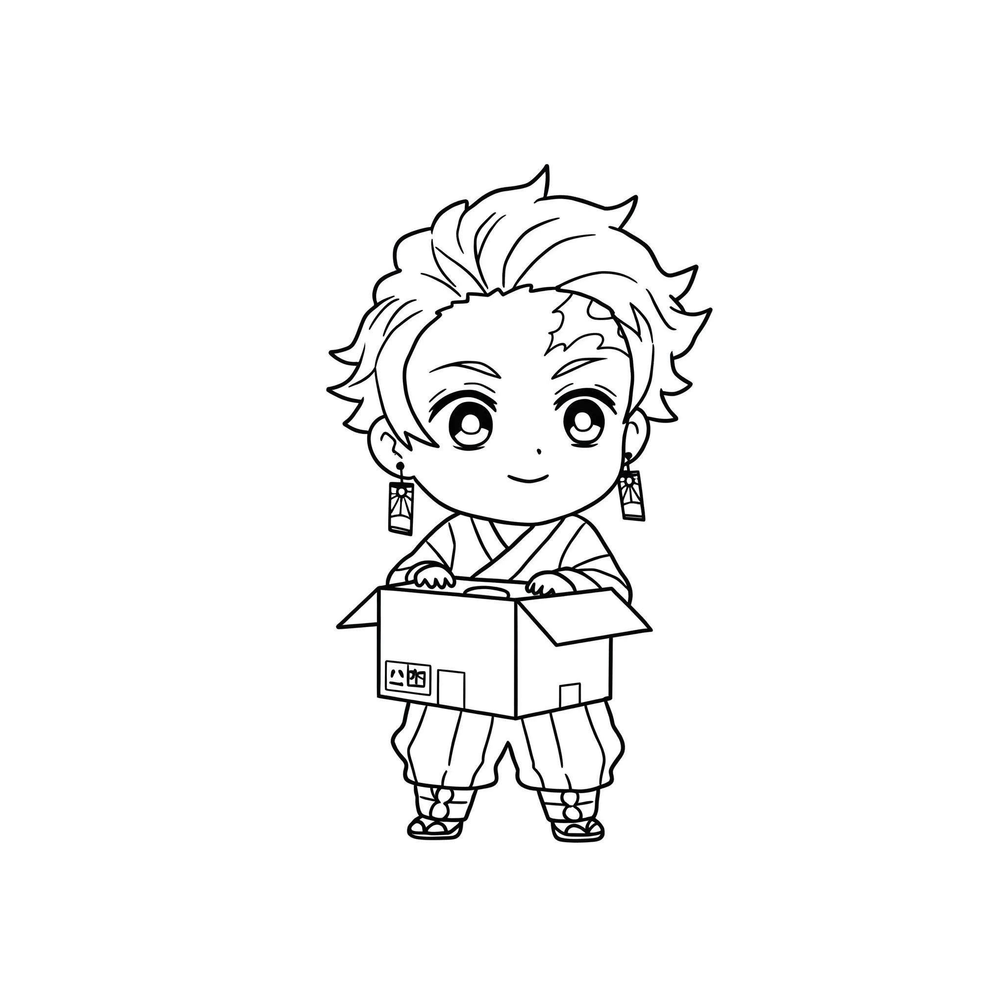 coloriage Chibi Tanjiro avec une boîte a imprimer gratuit