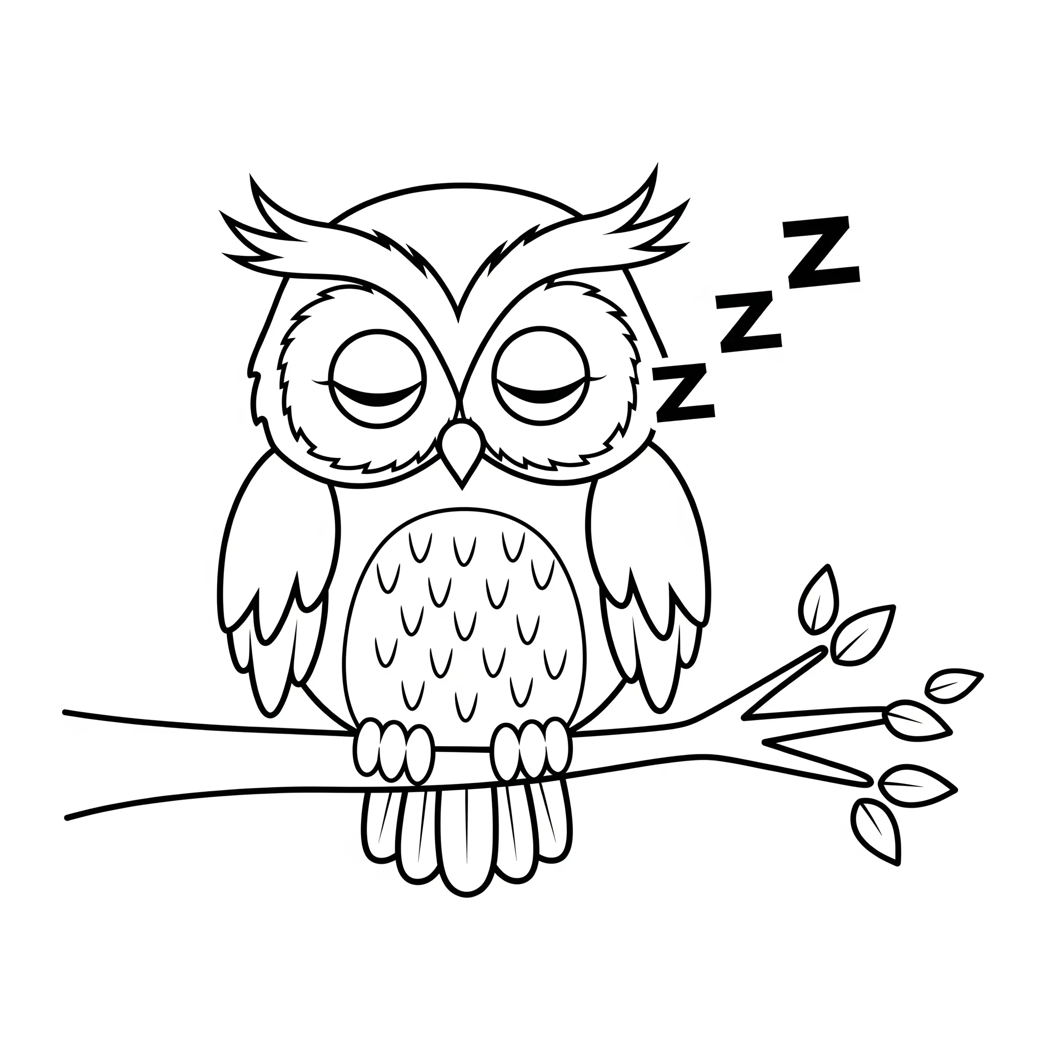 coloriage Le Hibou Endormi sur une Branche pour enfant de à imprimer
