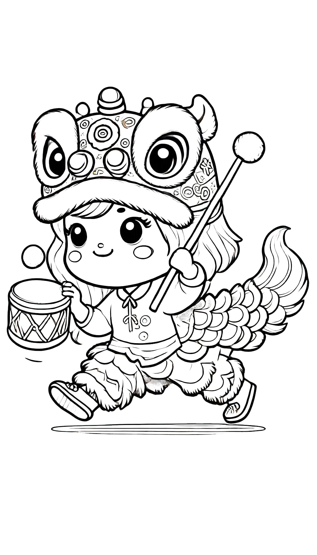 coloriage Nouvel an Chinois à imprimer kawaii 2