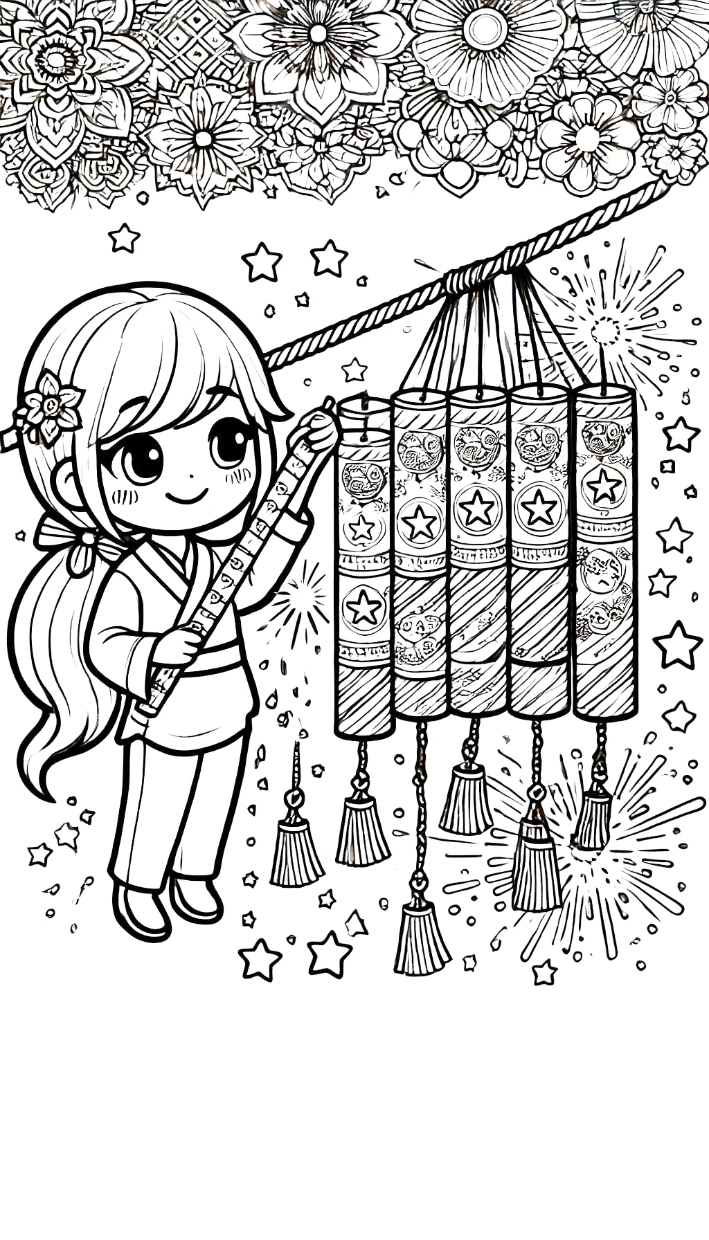 coloriage Nouvel an Chinois à imprimer kawaii