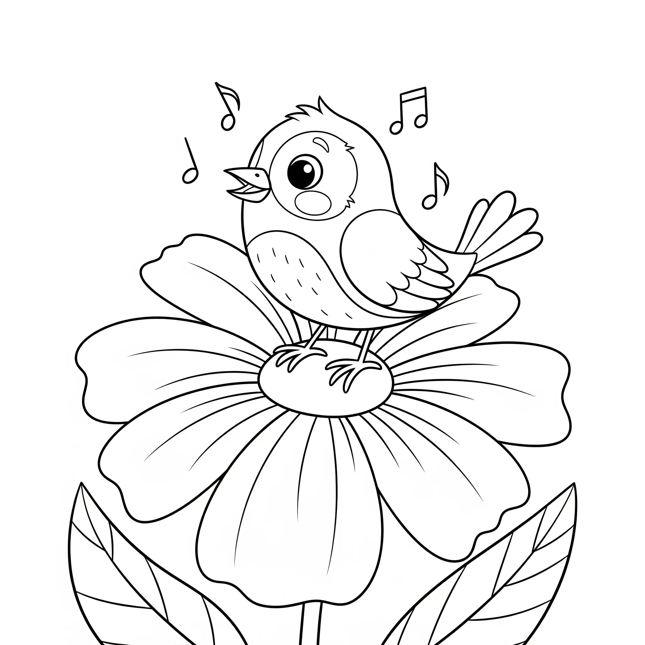 image pour coloriage Oiseau Chanteur sur une Fleur enfant