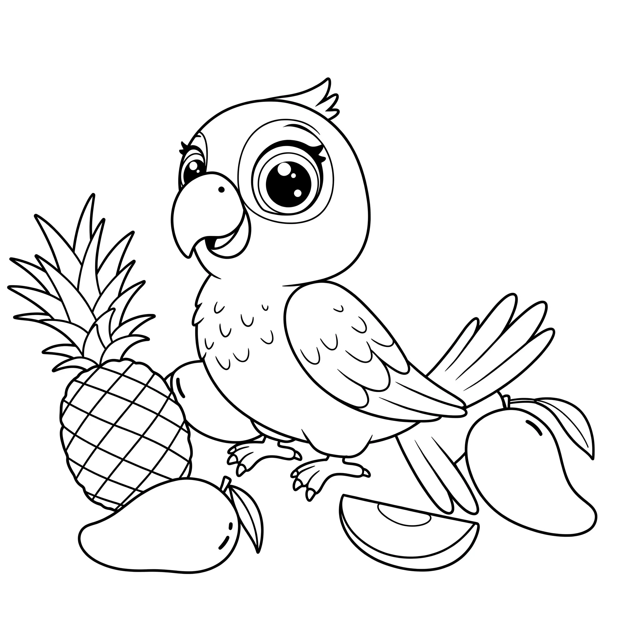 coloriage Perroquet aux fruits tropicaux a colorier en ligne gratuitement