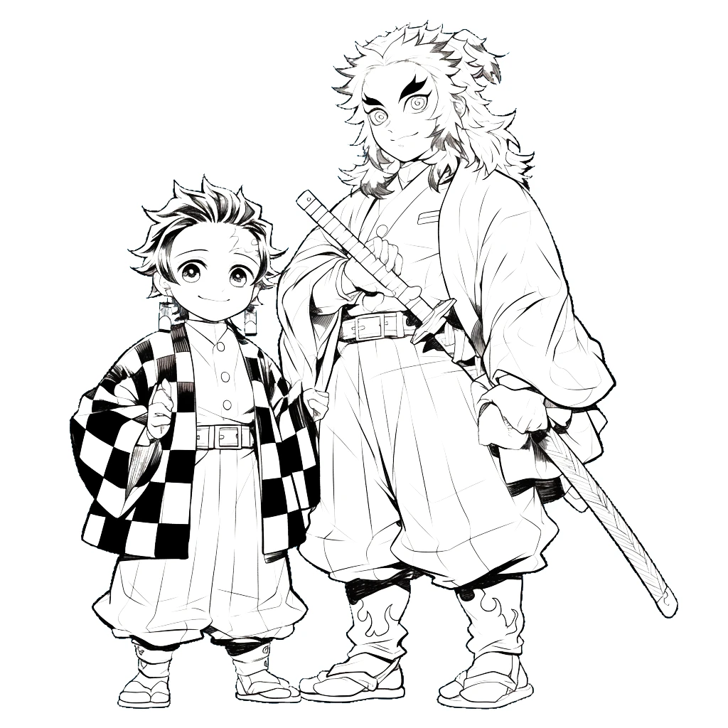 coloriage Rengoku d'enfant a imprimer