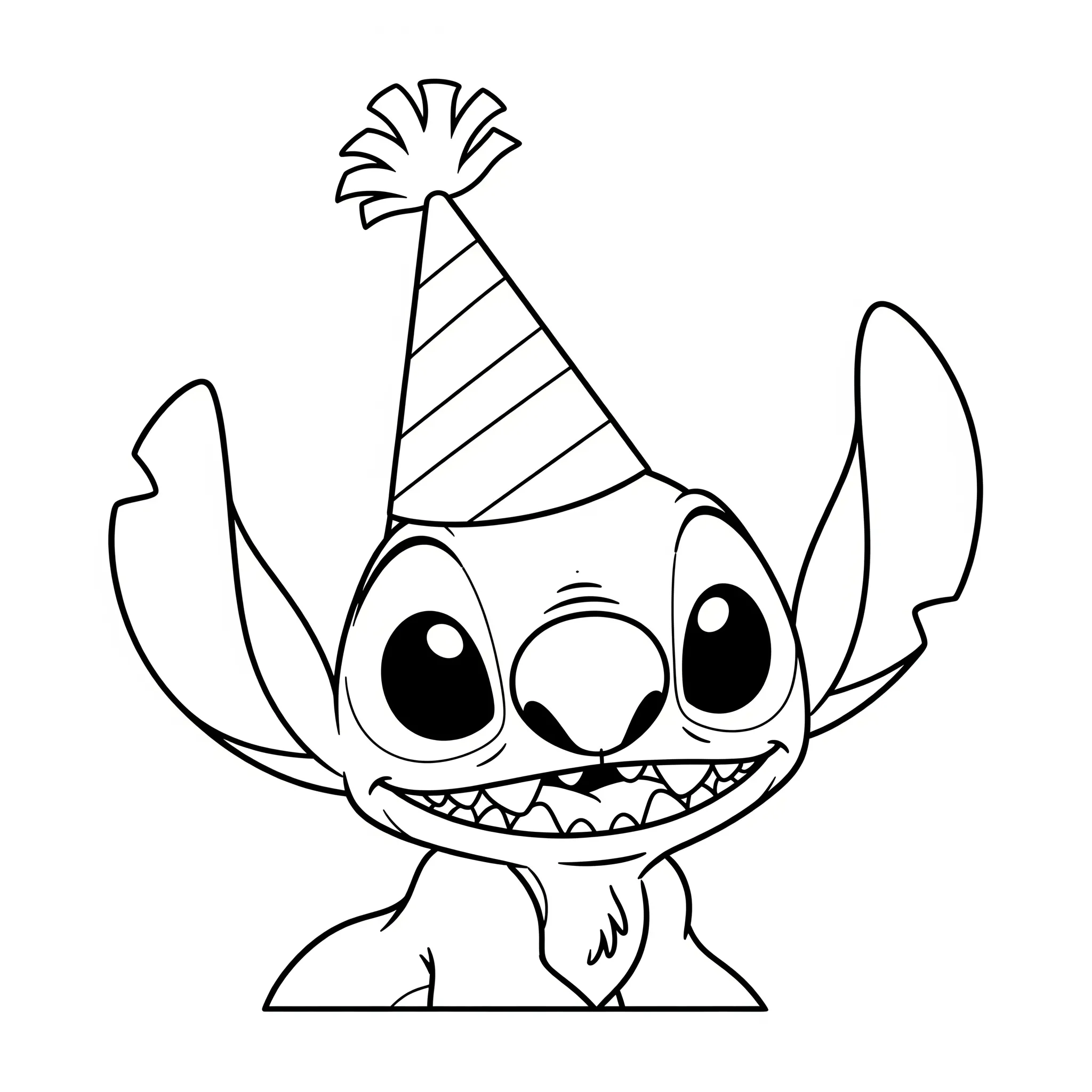 coloriage Stitch avec un chapeau de fête à imprimer pour enfant de 9 ans