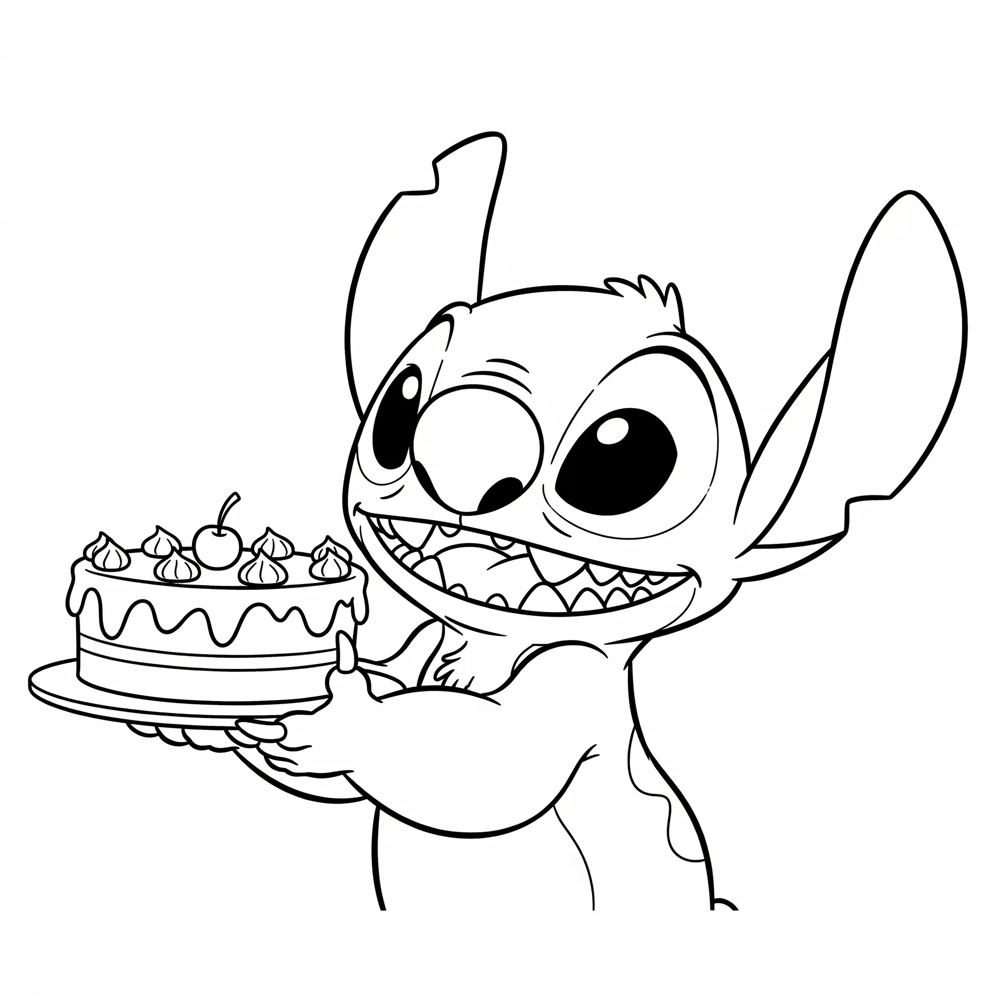 coloriage Stitch avec un gâteau pour bebe a imprimer