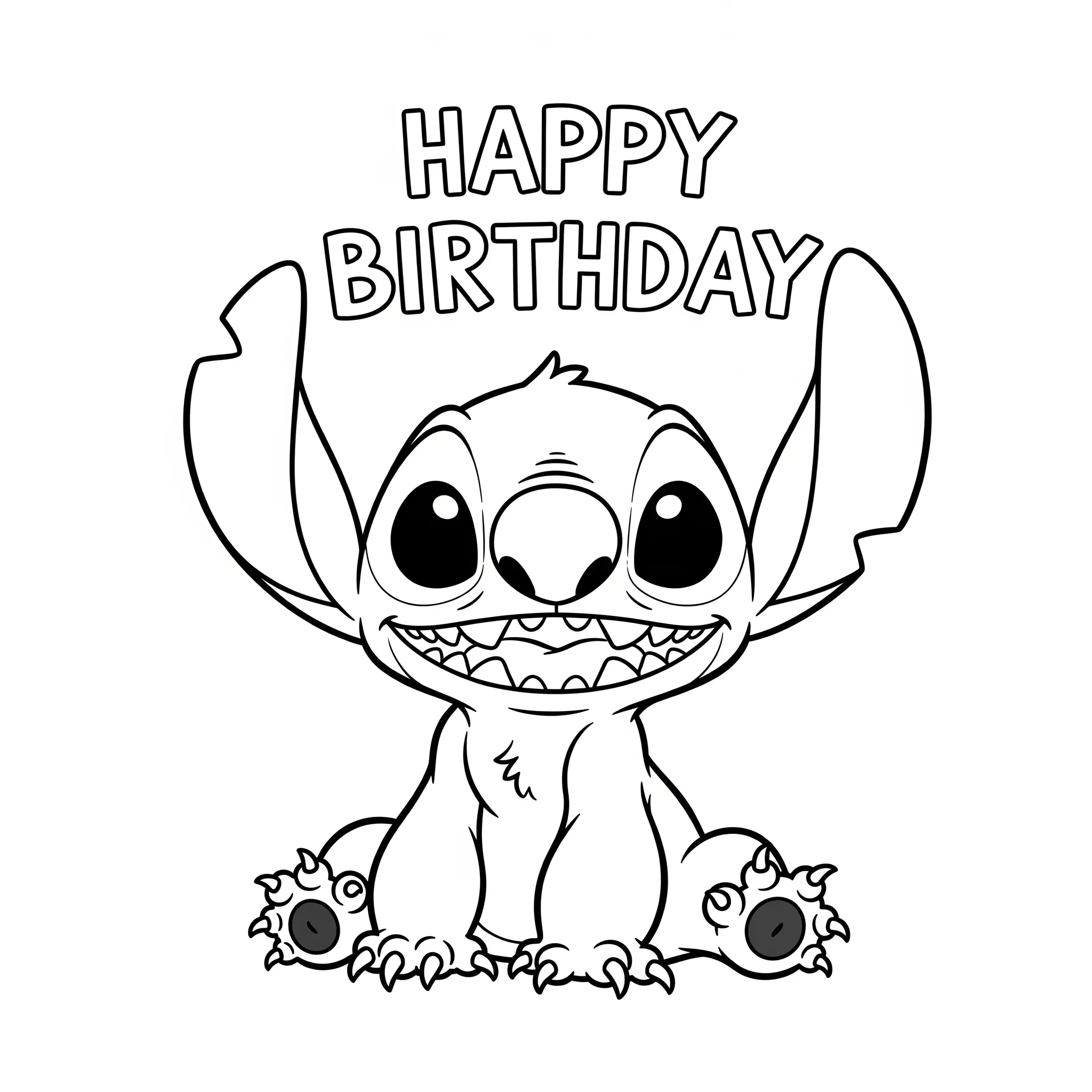 coloriage Stitch souriant avec Joyeux Anniversaire à imprimer pdf