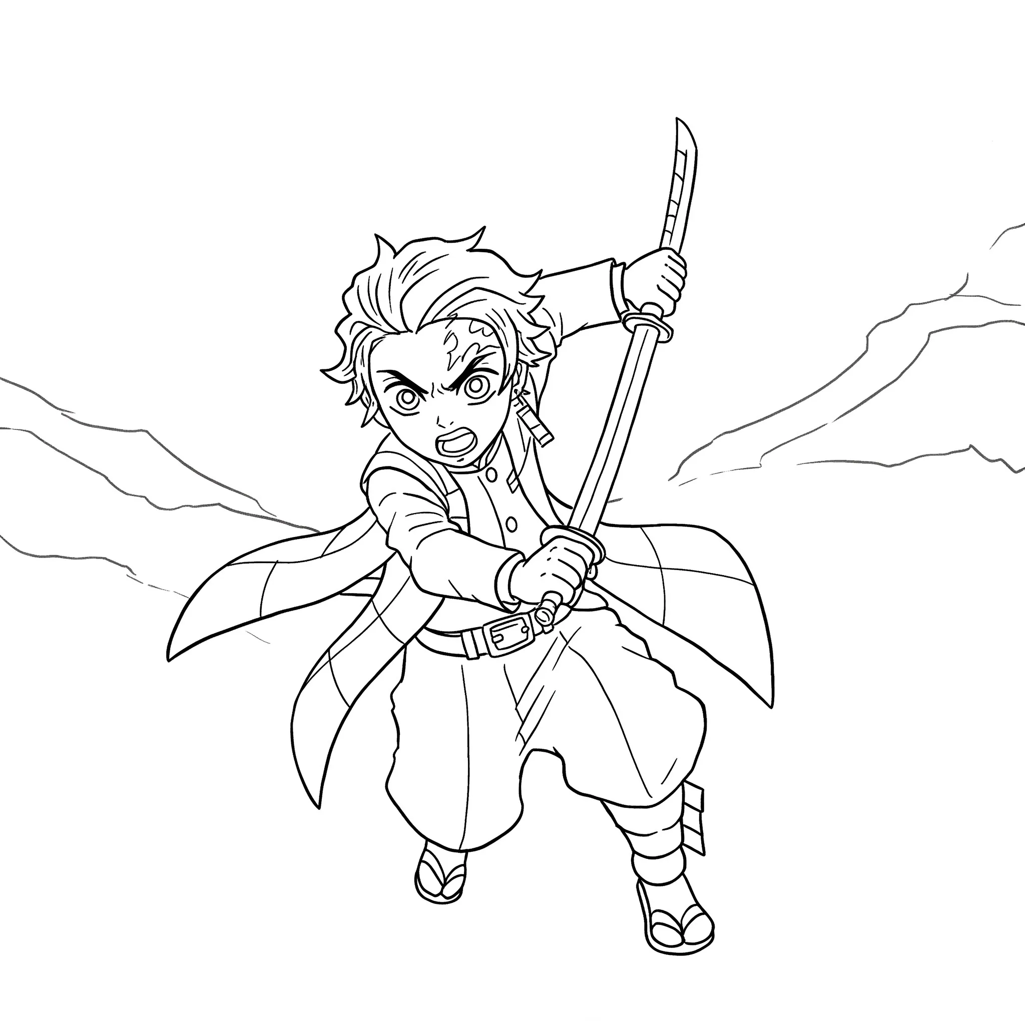 coloriage Tanjiro et l’action de pour enfants