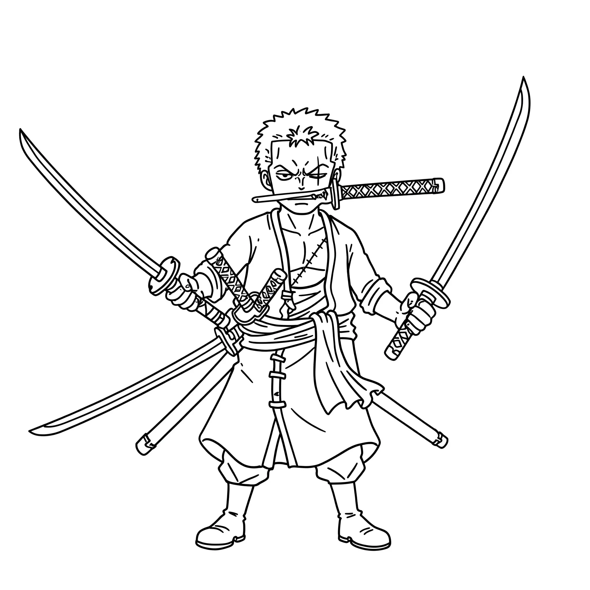 coloriage Zoro avec ses trois épées à imprimer pour enfant de 4 ans
