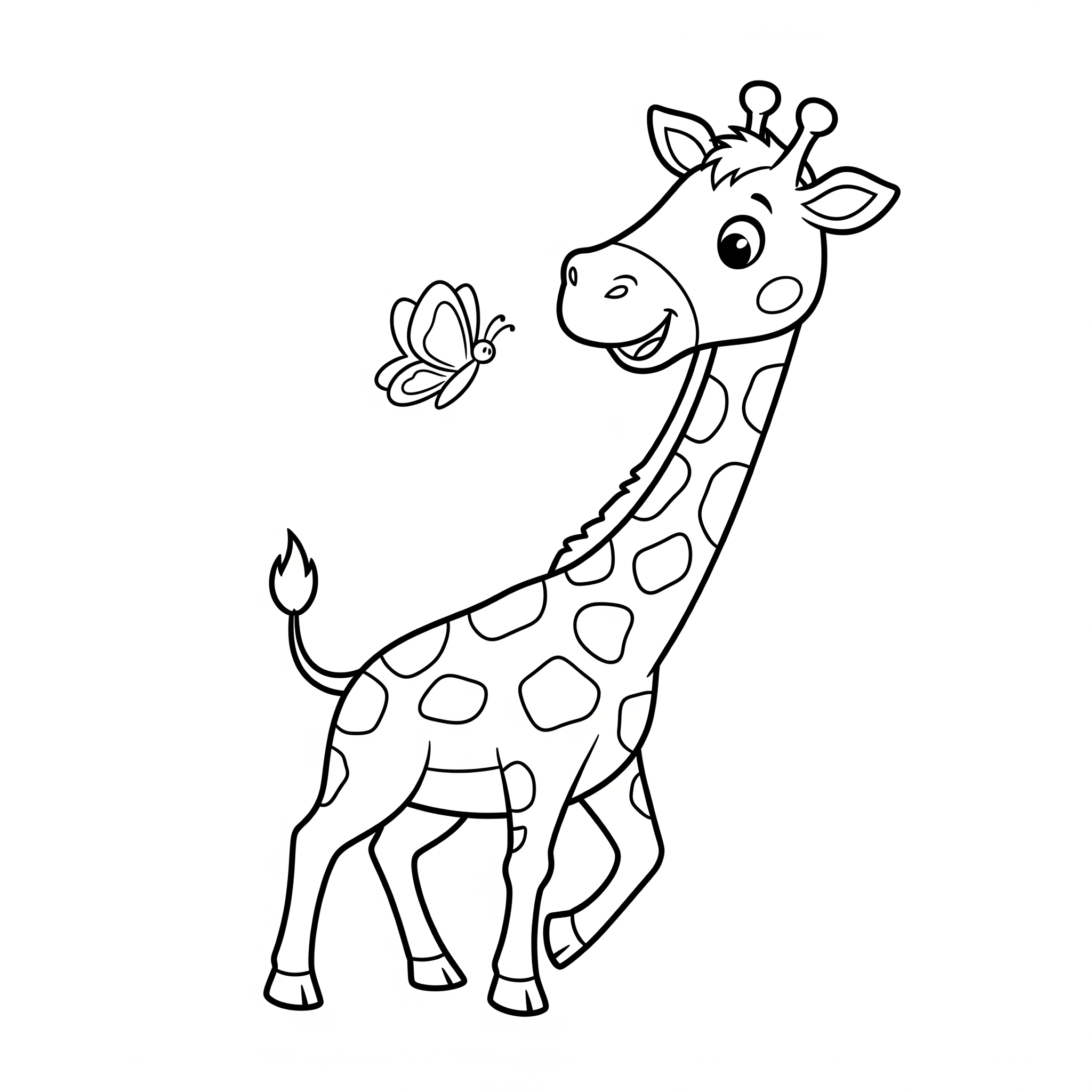 coloriage Girafe Jouant avec un Papillon pour enfant de 2 ans