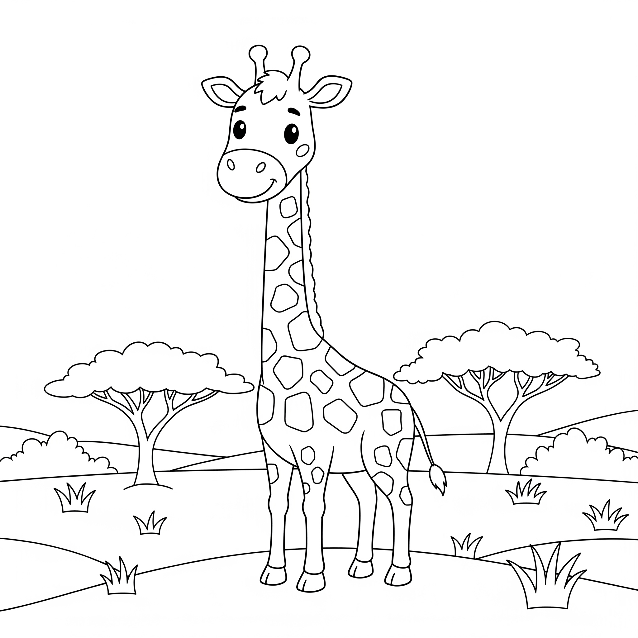 coloriage Girafe dans la Savane à imprimer pour enfant de 3 ans