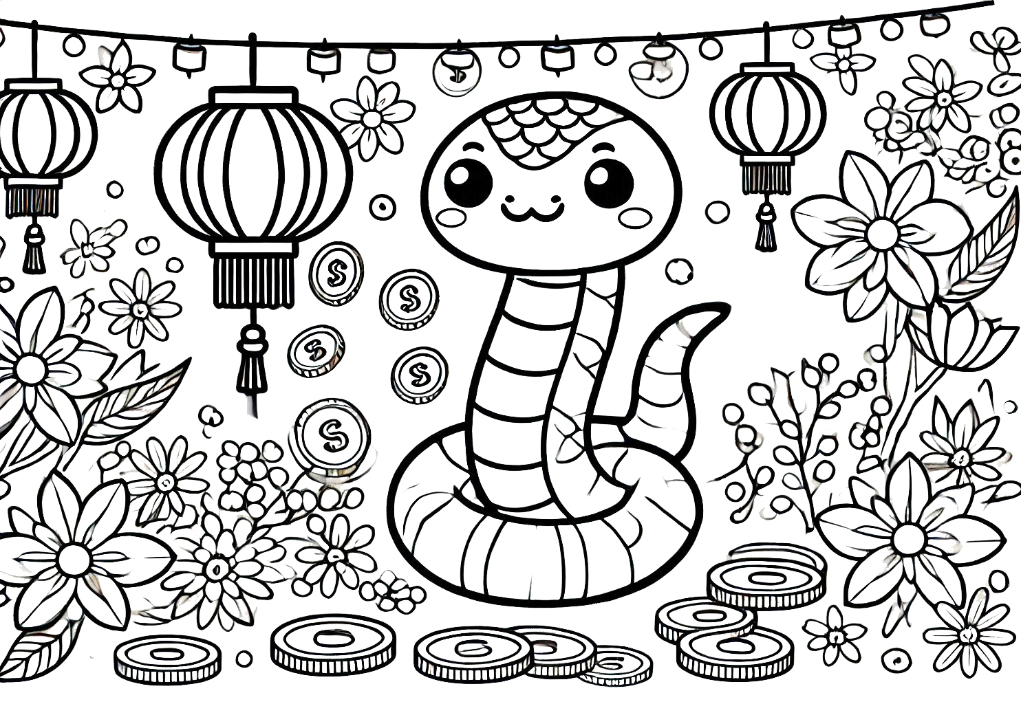 coloriage Nouvel an Chinois à imprimer kawaii 1