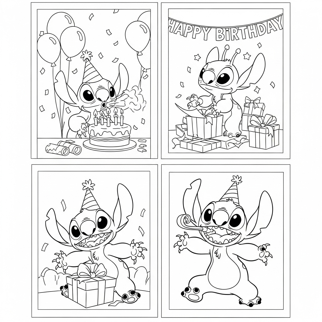 imprimer coloriage Stitch Anniversaire update