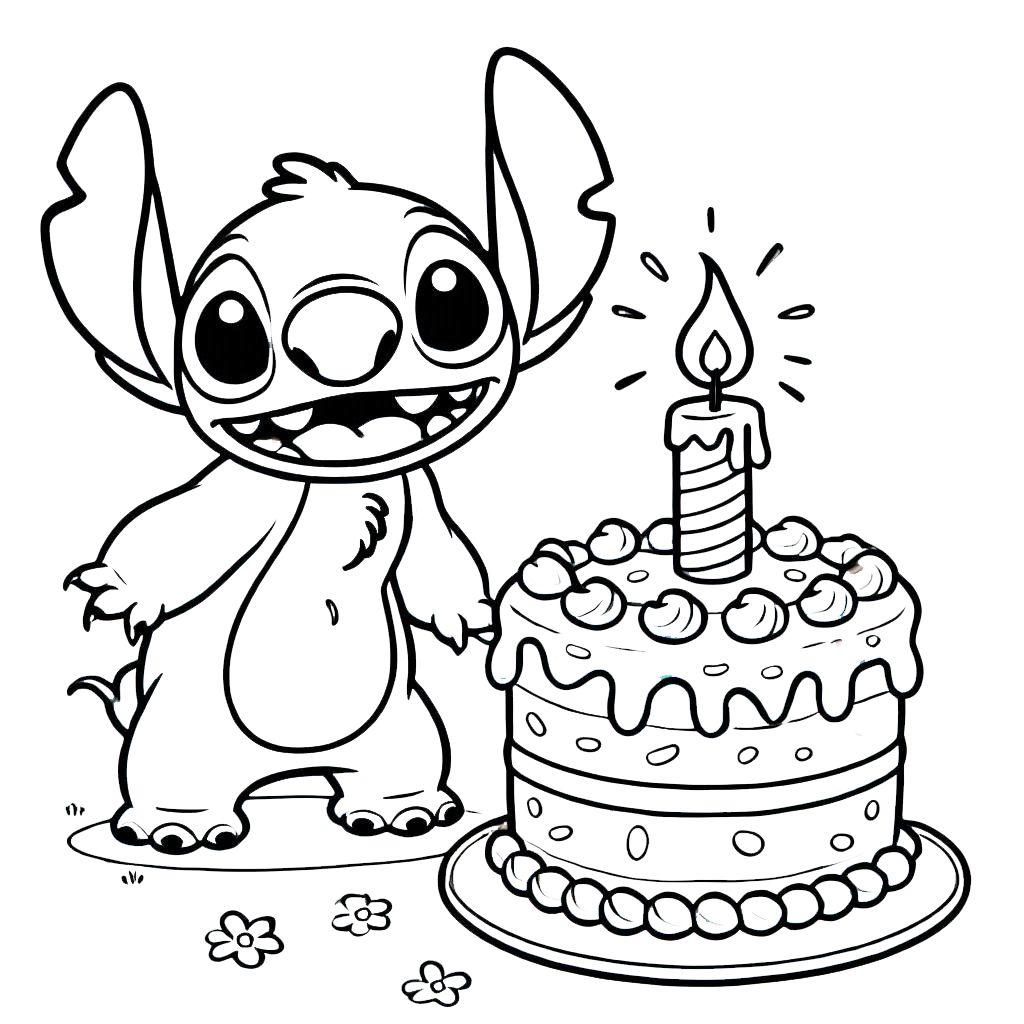 imprimer coloriage stitch anniversaire pour enfant