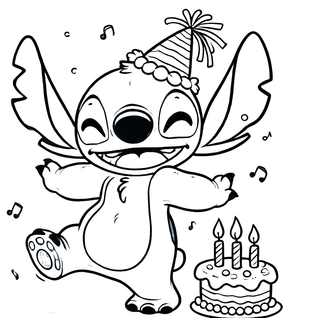 coloriage stitch anniversaire gratuit à imprimer