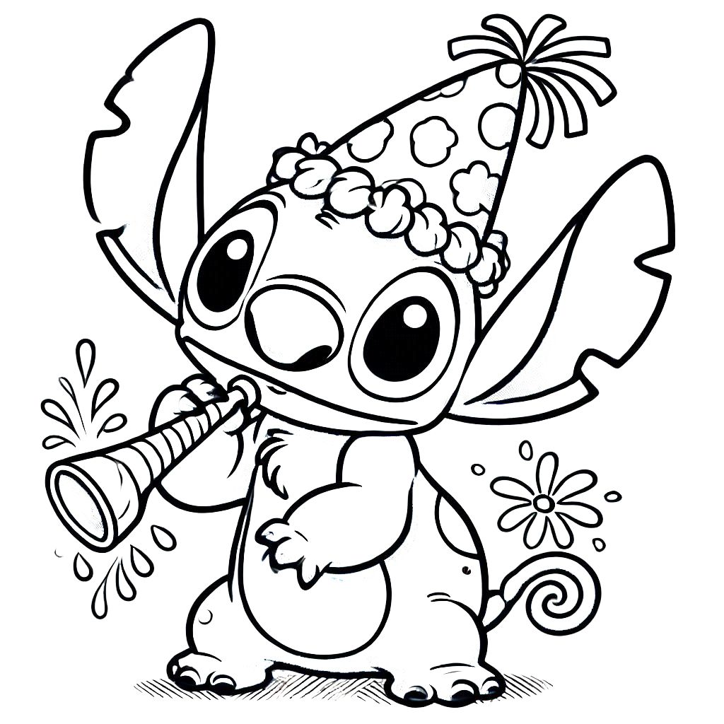 coloriage stitch anniversaire gratuit en ligne