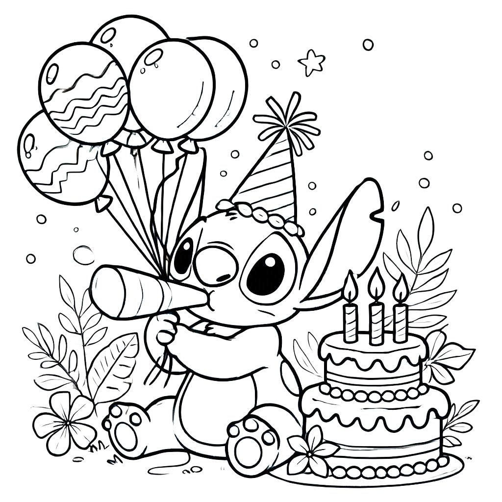 coloriage stitch anniversaire en ligne pour enfant