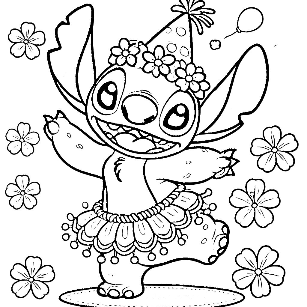 coloriage stitch anniversaire à imprimer pdf