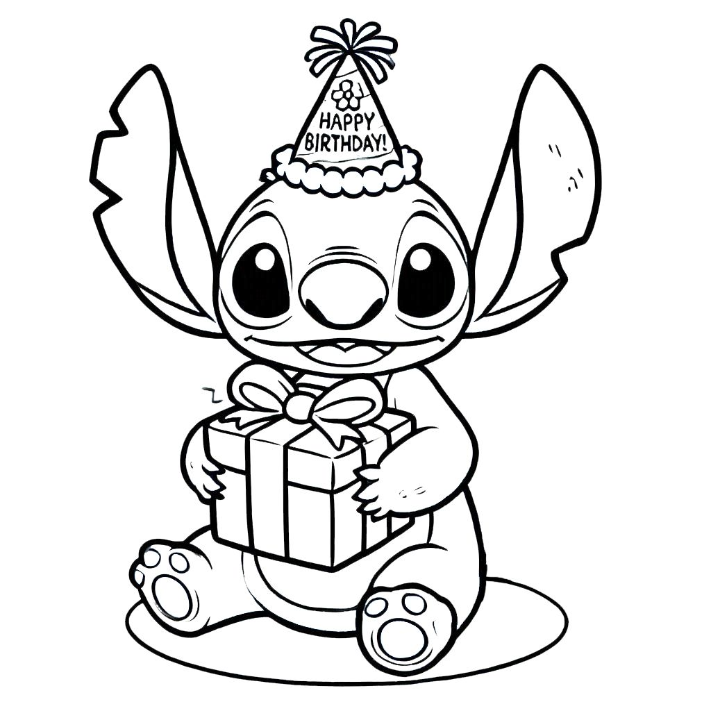 coloriage stitch anniversaire pour enfants à imprimer