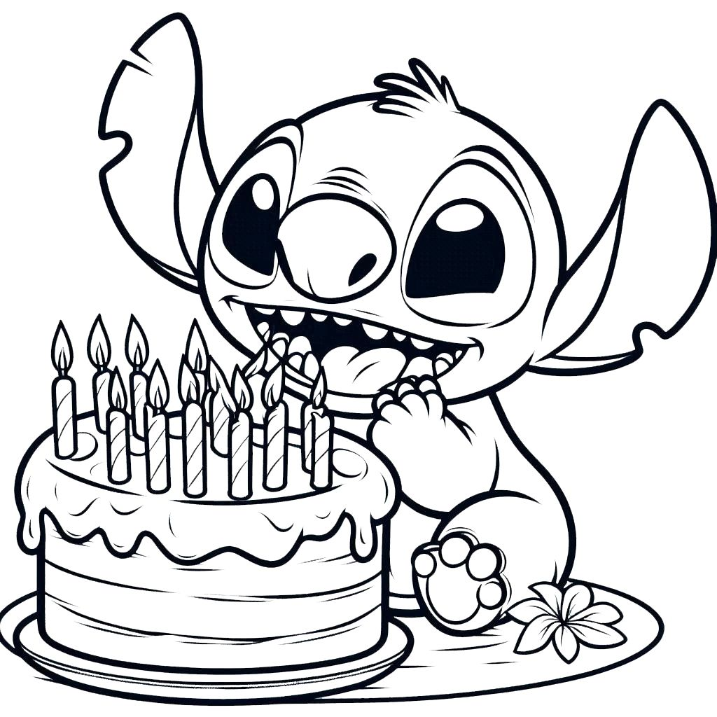 coloriage stitch anniversaire a imprimer gratuit