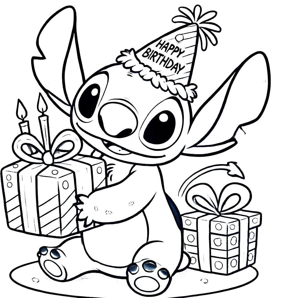 coloriage stitch anniversaire et dessin a imprimer