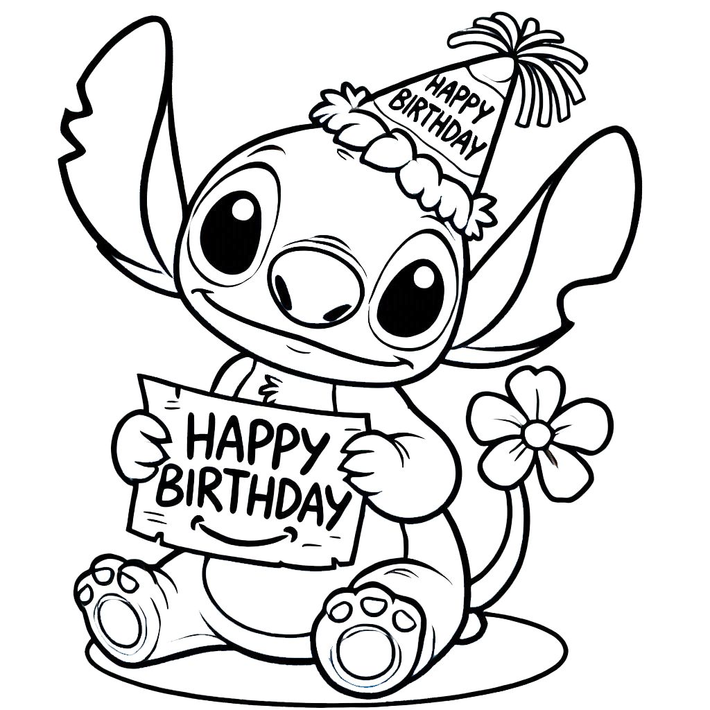 coloriage stitch anniversaire et decoupage