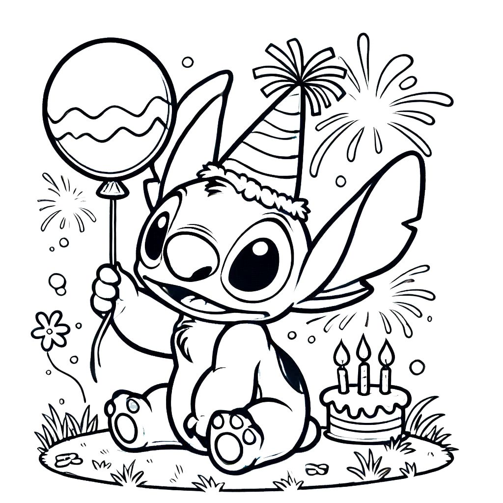 coloriage stitch anniversaire a dessiner et imprimer 2