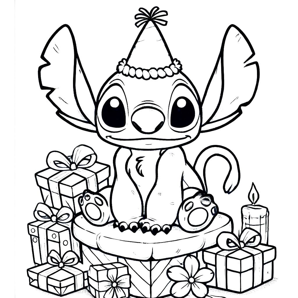 coloriage stitch anniversaire pour bebe a imprimer